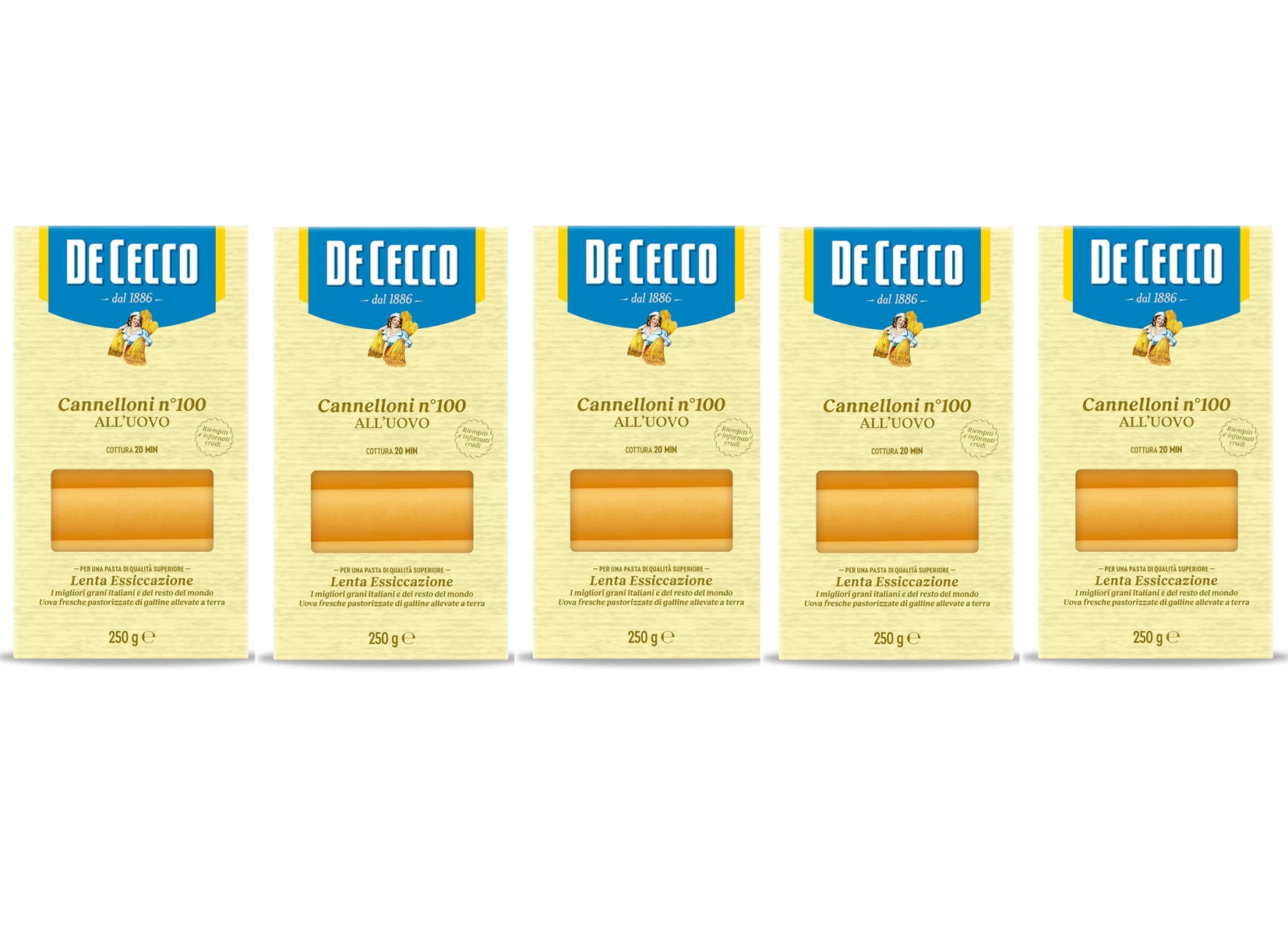 5 X DE CECCO CANNELLONI N. 100 ALL'UOVO 250 GR
