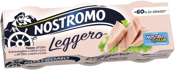 NOSTROMO TONNO LEGGERO ALL'OLIO EXTRAVERGINE DI OLIVA + OLIO AI SEMI DI LINO 3X60GR
