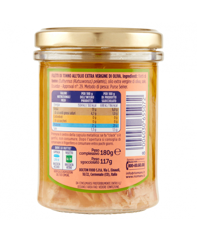RIO MARE FILETTO DI TONNO OLIO EXTRAVERGINE DI OLIVA 180GR - immagine 2