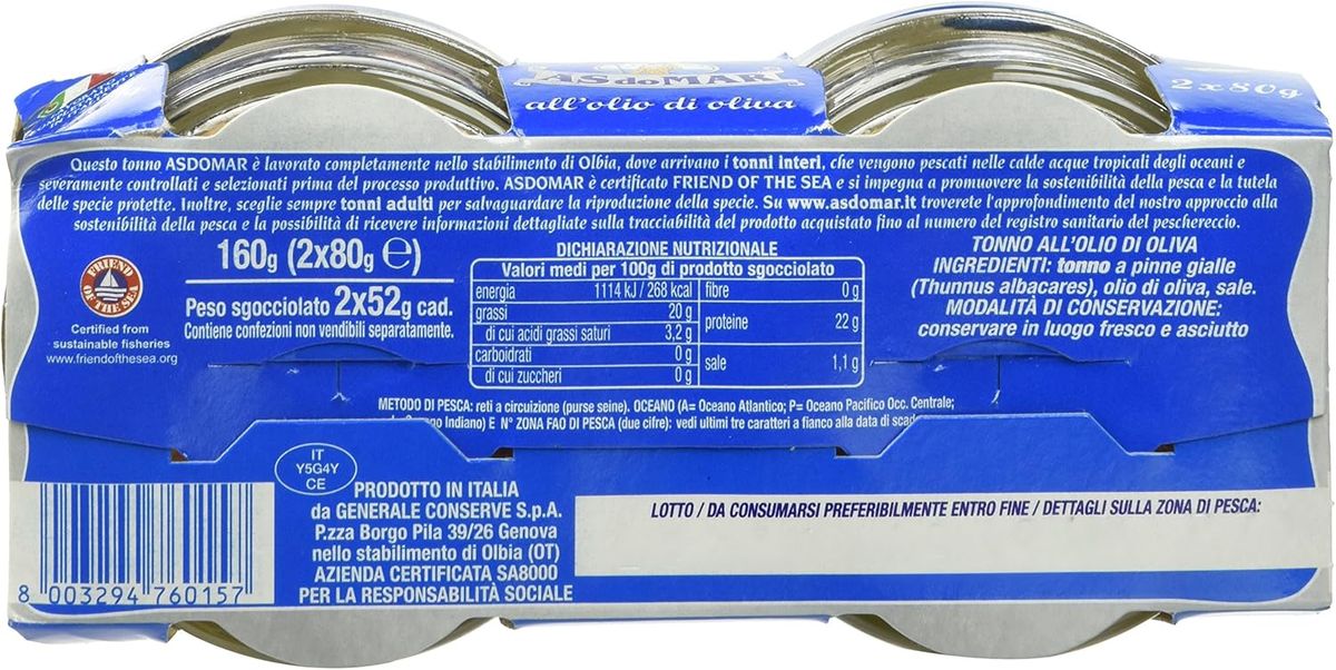 ASDOMAR TONNO OLIO DI OLIVA 2X80GR - immagine 2