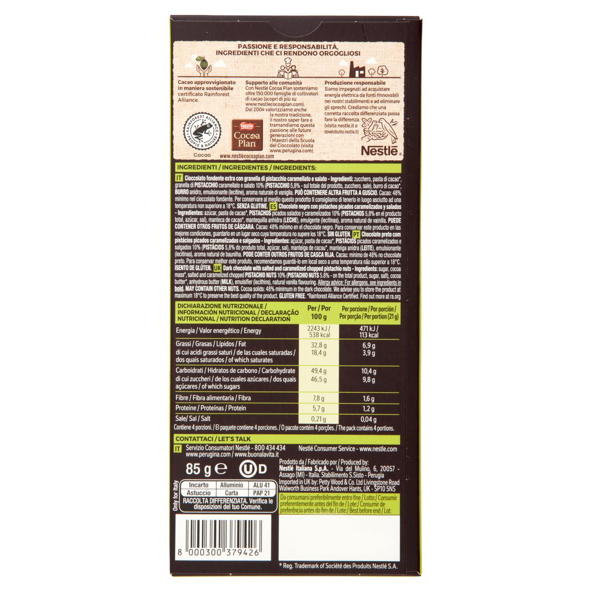 PERUGINA NERO TAVOLETTA PISTACCHIO 85GR - immagine 2