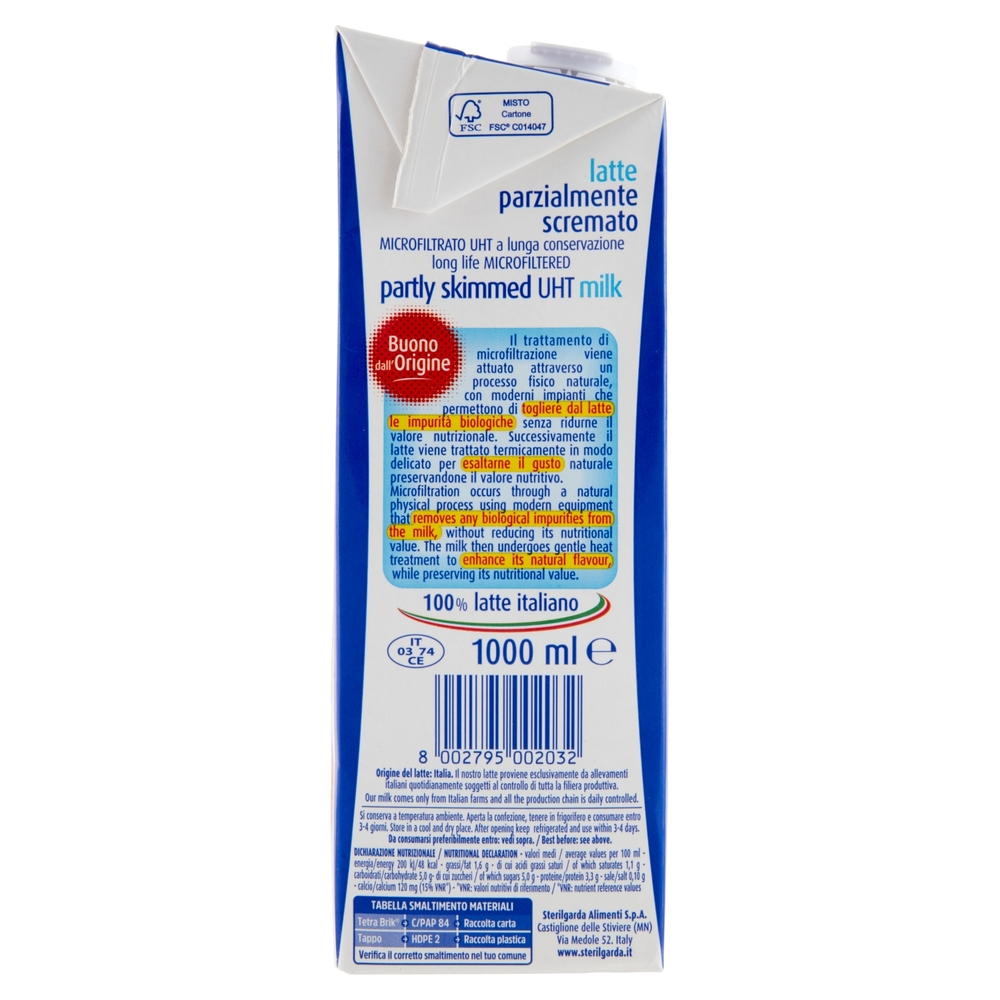 STERILGARDA LATTE PARZIALMENTE SCREMATO MICROFILTRATO UHT 1L - immagine 2