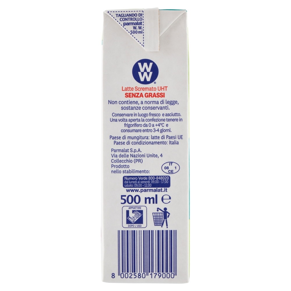 PARMALAT LATTE SCREMATO WEIGHT WATCHERS BRIK UHT 500ML - immagine 3