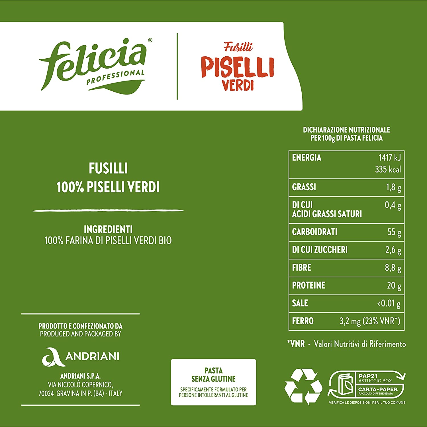 FELICIA FUSILLI BIO SENZA GLUTINE DI PISELLI VERDI 250 GR - immagine 2