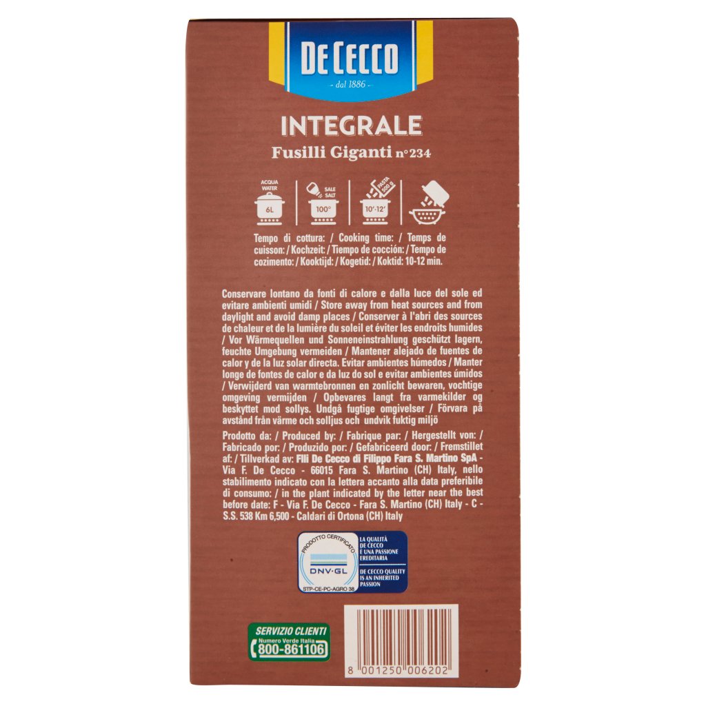 DE CECCO FUSILLI GIGANTI N. 234 INTEGRALI 500 GR - immagine 4