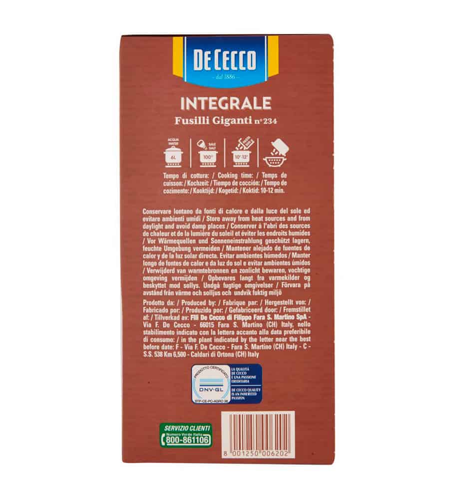 DE CECCO FUSILLI GIGANTI N. 234 INTEGRALI 500 GR - immagine 10
