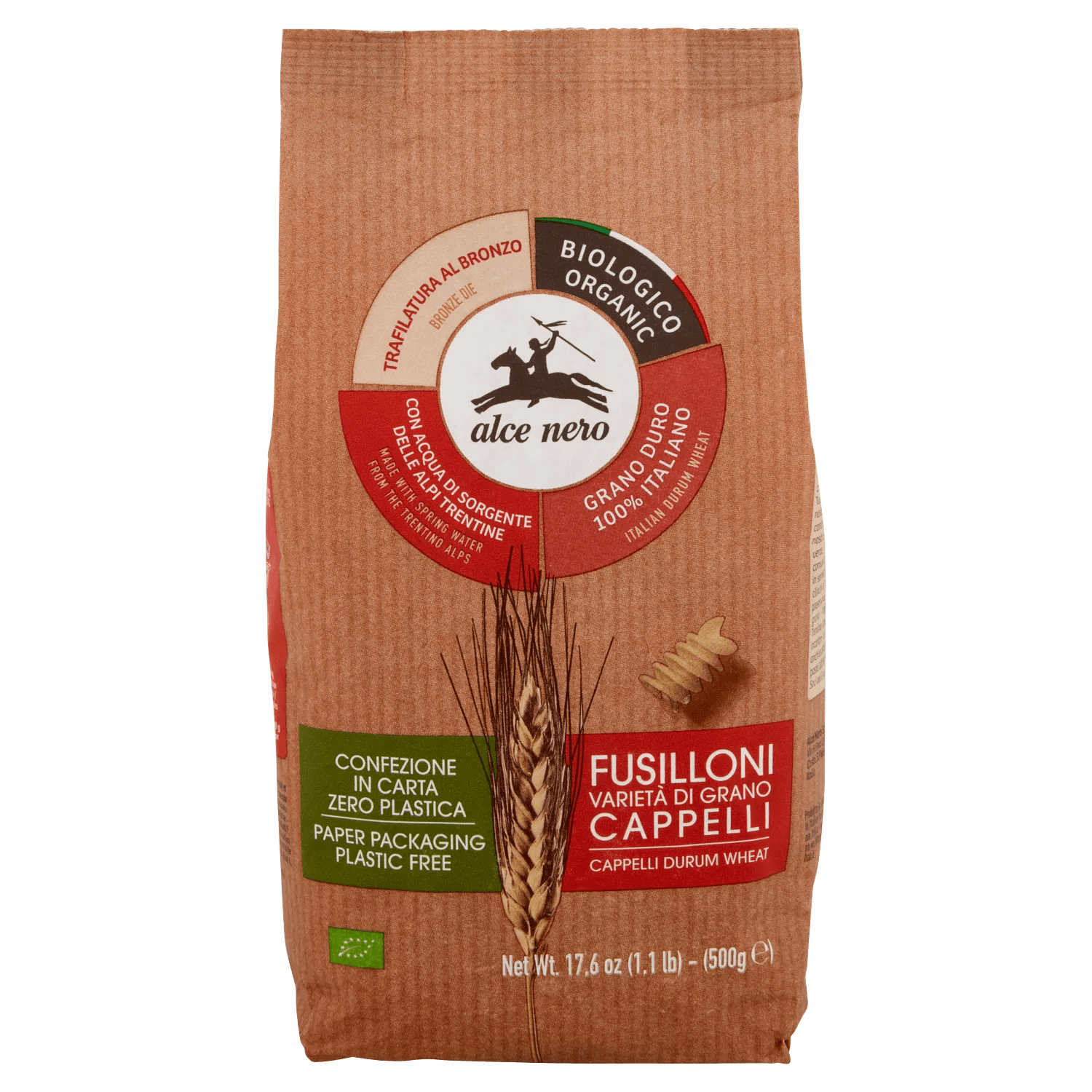 ALCE NERO FUSILLONI DI GRANO DURO CAPPELLI BIO 500 GR