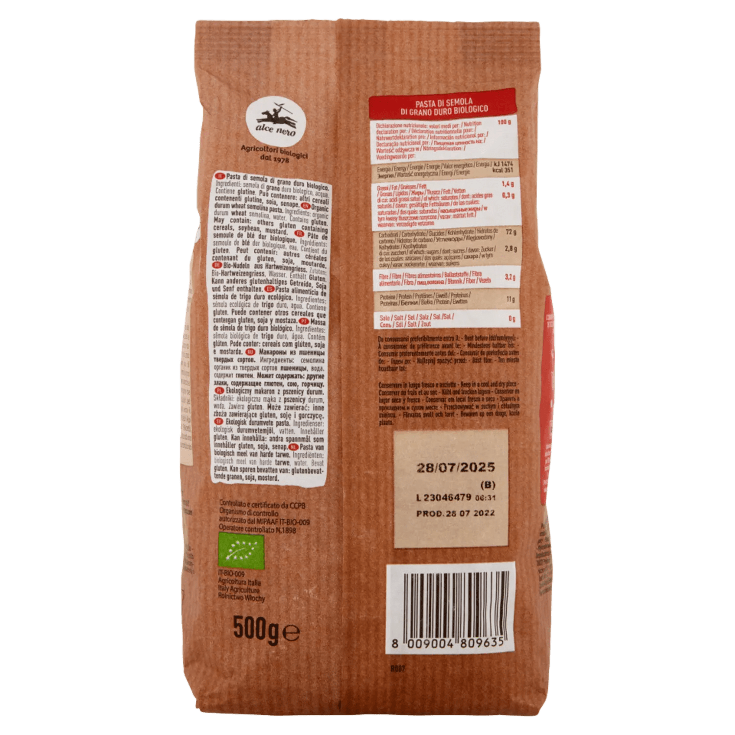 ALCE NERO FUSILLONI DI GRANO DURO CAPPELLI BIO 500 GR - immagine 3