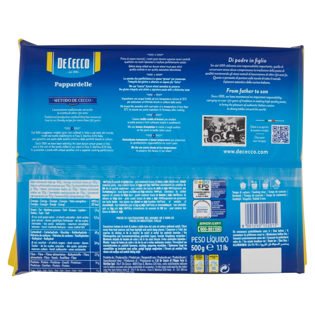 DE CECCO PAPPARDELLE N. 201 DI SEMOLA 500 GR - immagine 2