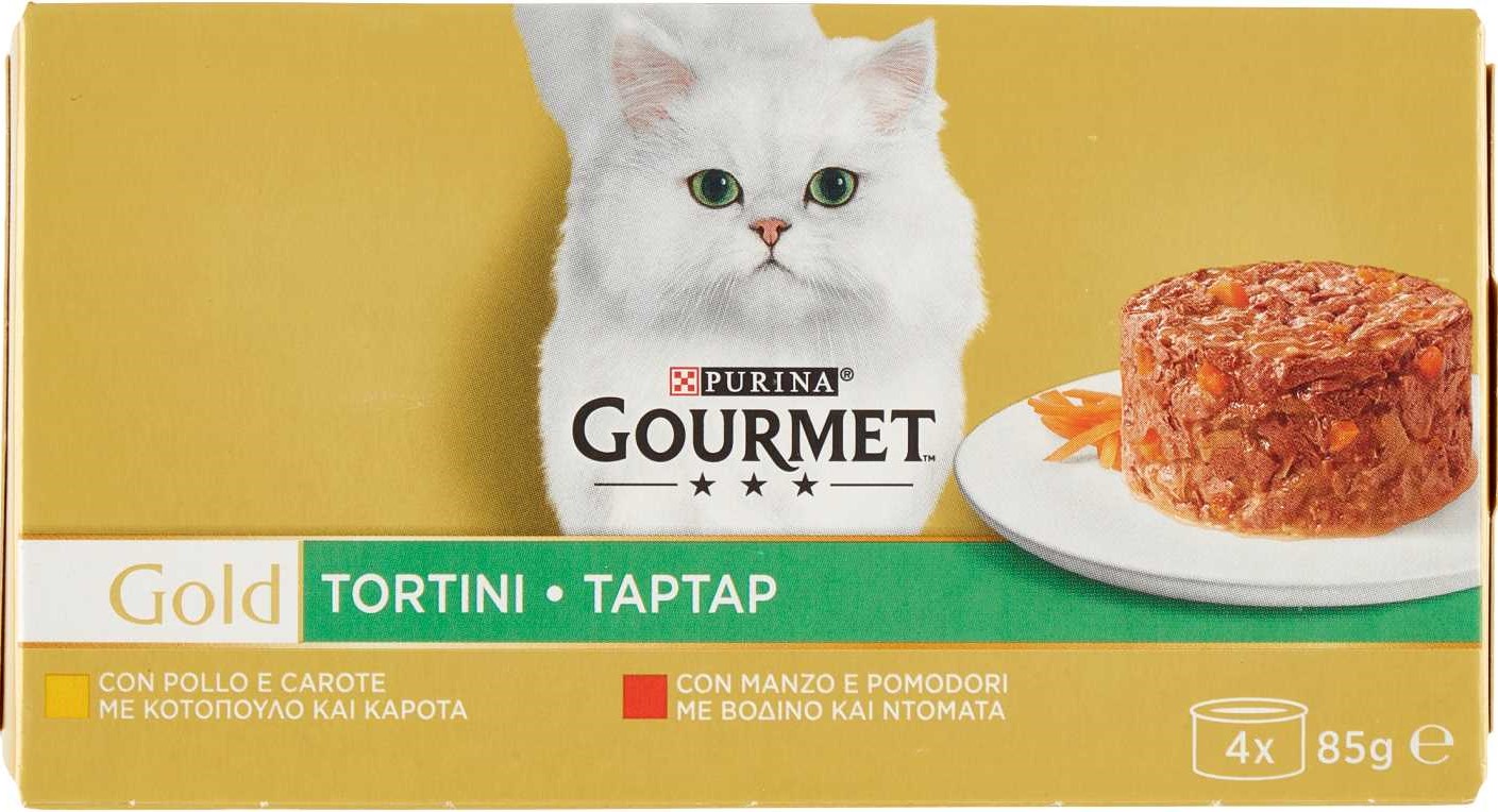 PURINA GOURMET GOLD TORTINI POLLO E CAROTE, MANZO E POMODORI 4X85GR
