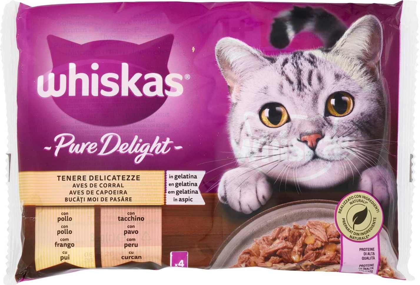 WHISKAS PURE DELIGHT TENERE DELICATEZZE POLLO E TACCHINO 4X85GR