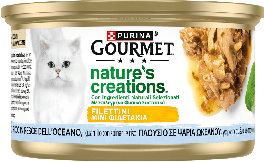 PURINA GOURMET NATURE'S CREATIONS PESCE DELL'OCEANO, SPINACI E RISO 85 GR