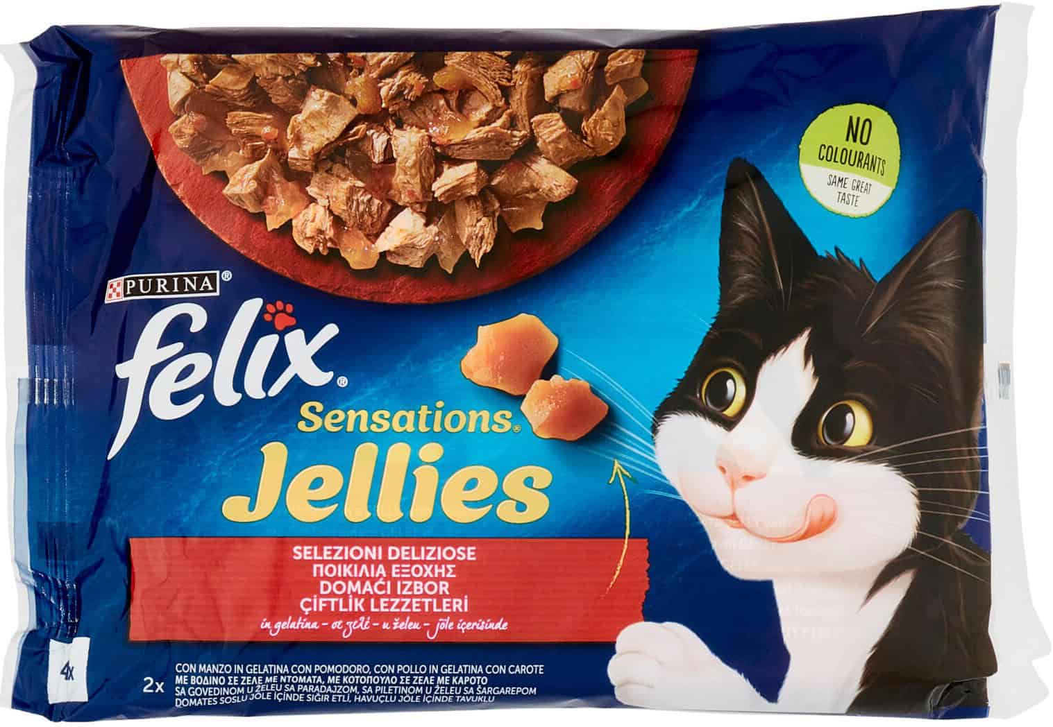 FELIX SENSATION JELLIES MANZO, POMODORO, POLLO E CAROTE 4X85 GR.