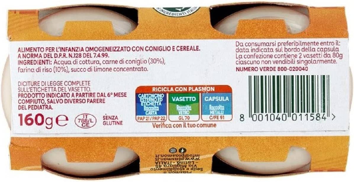 PLASMON OMOGENEIZZATO CONIGLIO 2 X 80 GR - immagine 2