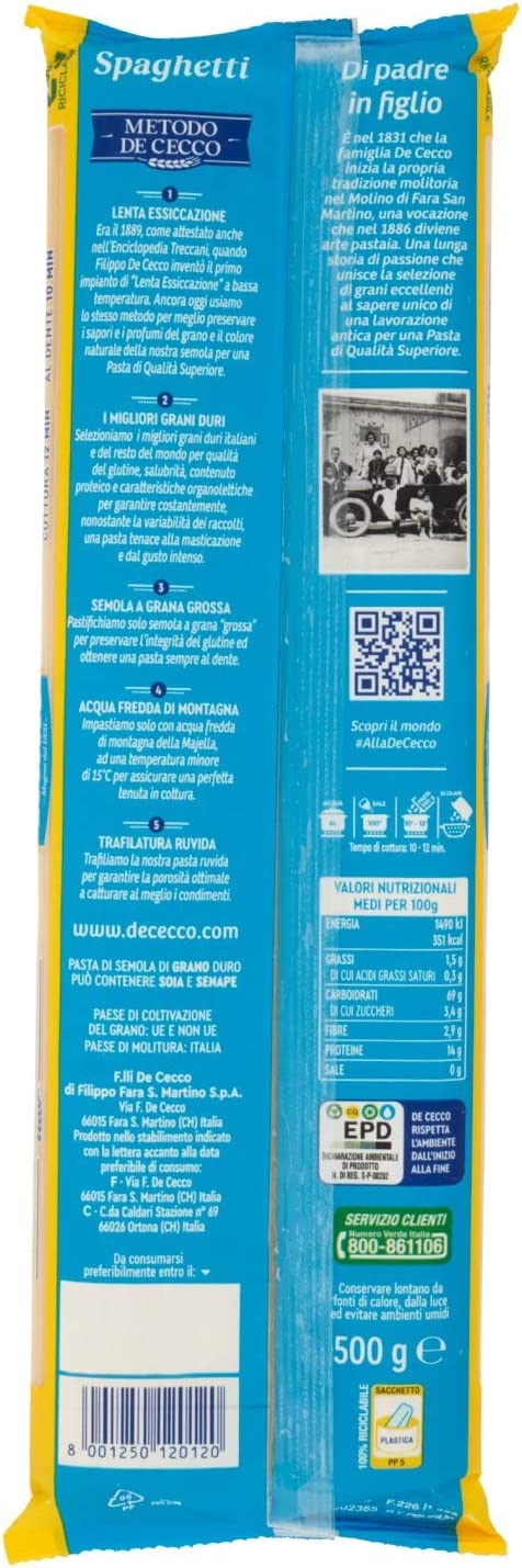 DE CECCO SPAGHETTI N. 12 500 GR - immagine 2