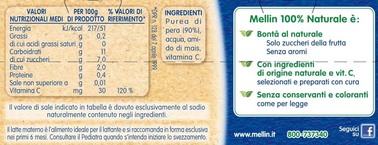 MELLIN OMOGENEIZZATO FRUTTA PERA 2 X 100 GR - immagine 3