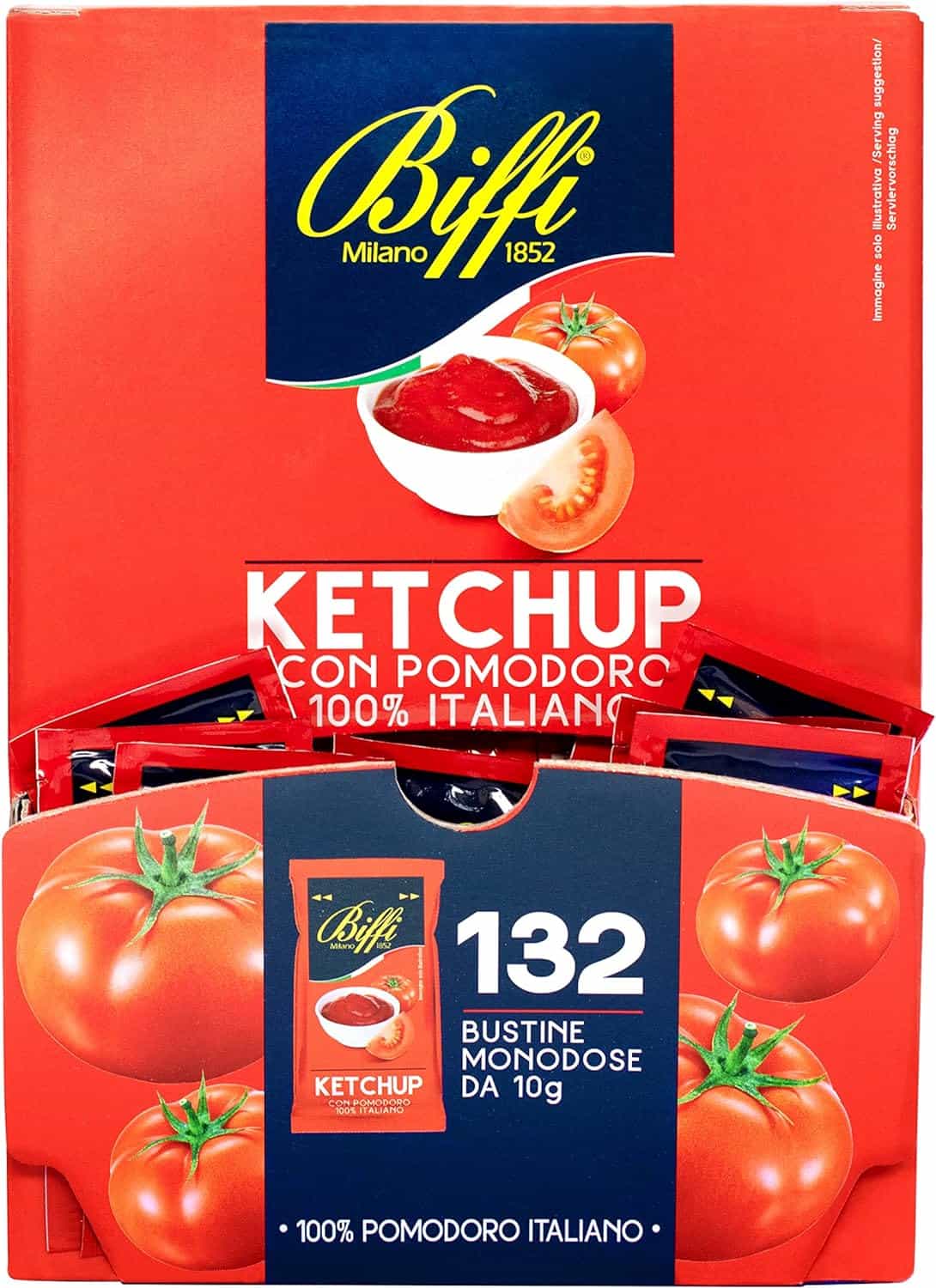 Biffi - Ketchup con pomodoro 100% Italiano - Monodose - 132 bustine monoporzione da 10 g