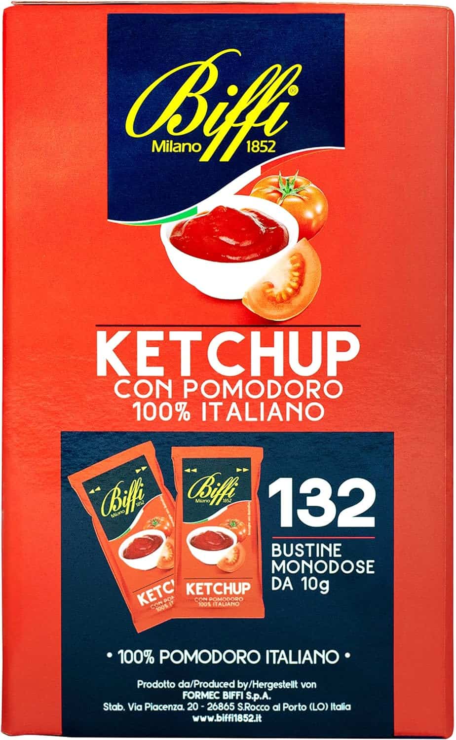 Biffi - Ketchup con pomodoro 100% Italiano - Monodose - 132 bustine monoporzione da 10 g - immagine 2