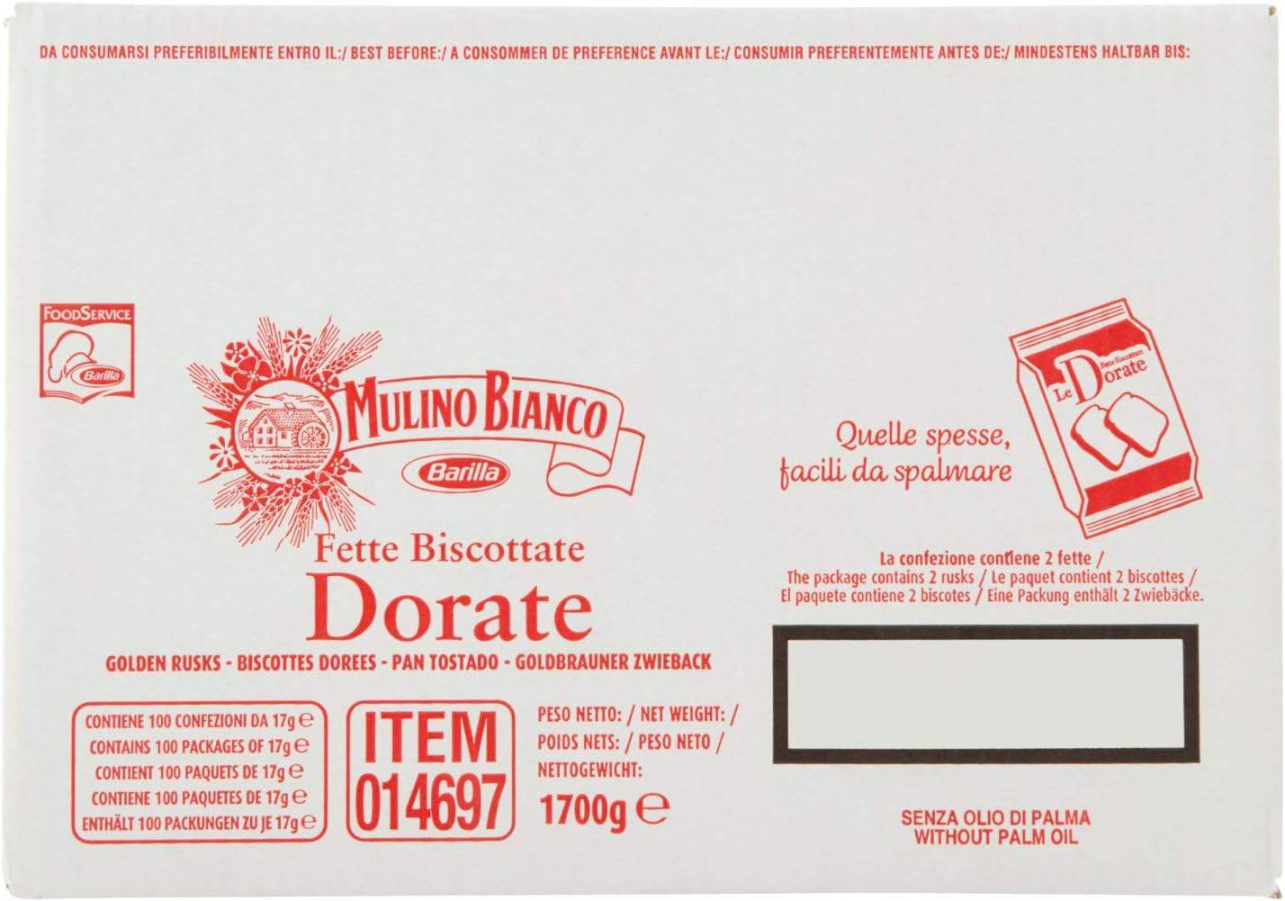 Mulino Bianco Fette Biscottate le Dorate - Pacco da 100 Pezzi (1700 gr)
