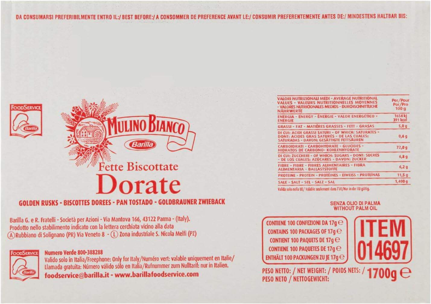 Mulino Bianco Fette Biscottate le Dorate - Pacco da 100 Pezzi (1700 gr) - immagine 7