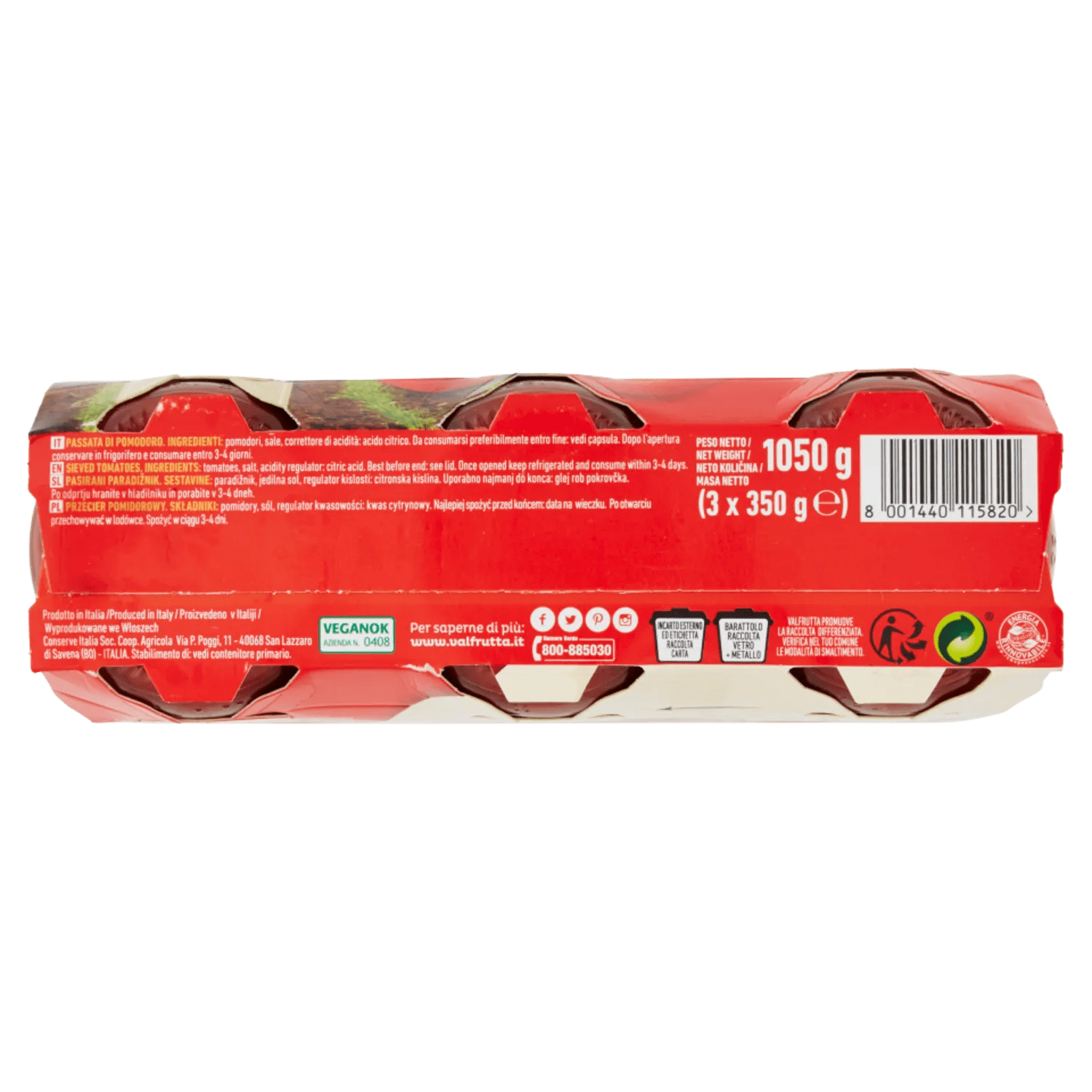 VALFRUTTA PASSATA DI POMODORO AL VAPORE VETRO 350GRX3 - immagine 5